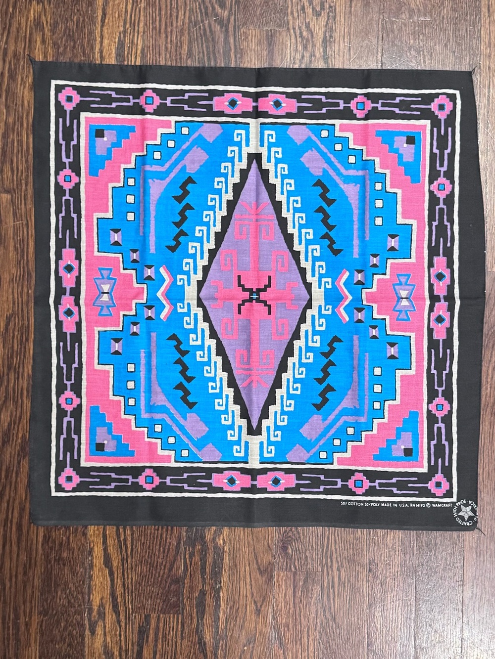 Vintage Wamcraft Southwest Geometric Blue & Pink Bandana